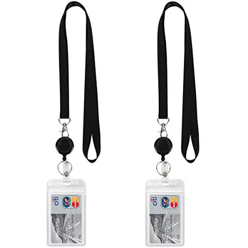 YOUOWO  2 Pack Black Lanyards, Retractable Badge Reel with Vertical ID Badge Holder