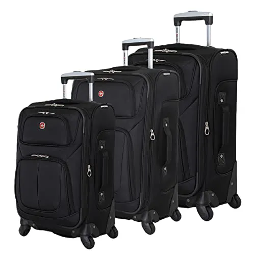 SwissGear Sion Softside Expandable Spinner Luggage Durable Lightweight Travel Suitcase, Black, 3-Piece Set (Carry-On/Medium/Large)