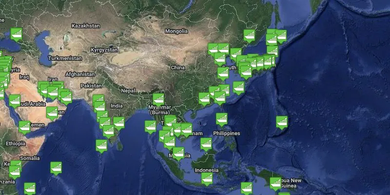 View ports in the Asian Cruise Region to track ships in
