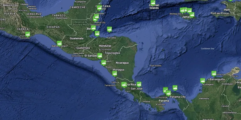 View ports in the Central American Cruise Region to track ships in