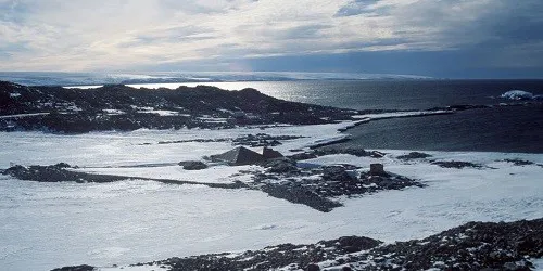 Aerial view of the the Port of Commonwealth Bay, Antarctica