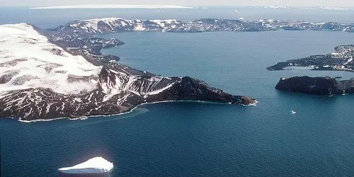 Aerial view of the the Port of Deception Island, Antarctica