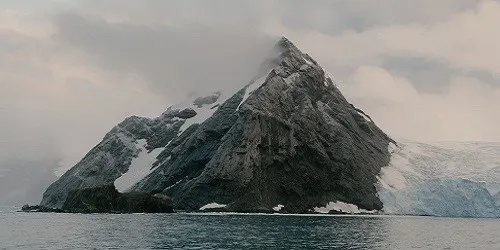 Aerial view of the the Port of Elephant Island, Antarctica