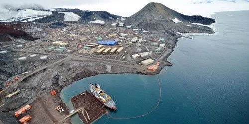 Aerial view of the Port of McMurdo Station, Antarctica