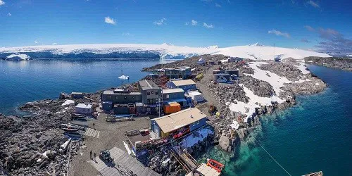 Aerial view of the the Port of Palmer Station, Antarctica