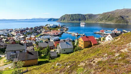 Aerial view of the the Port of Honningsvåg, Norway
