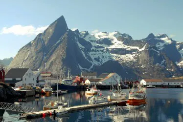 Aerial view of the the Port of Leknes (Lofoten Islands), Norway