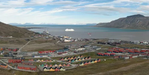 Aerial view of the the Port of Longyearbyen, Norway