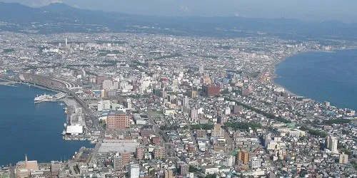 Aerial view of the the Port of Hakodate, Japan