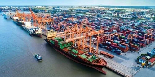 Aerial view of the the Port of Hanoi (Haiphong) Vietnam