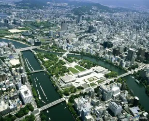 Aerial view of the the Port of Hiroshima, Japan