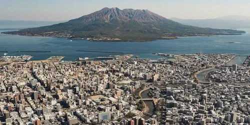 Aerial view of the the Port of Kagoshima, Japan
