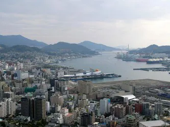 Aerial view of the the Port of Nagasaki, Japan