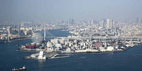 Aerial view of the the Port of Osaka, Japan