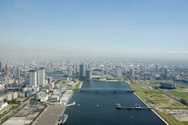 Aerial view of the the Port of Tokyo (Harumi), Japan