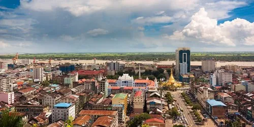 Aerial view of the the Port of Yangon, Myanmar