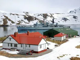 Aerial view of the Port of King Edward Point, South Georgia Island