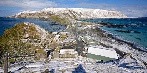 Aerial view of the the Port of Macquarie Island, Tasmania