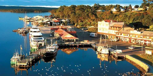Aerial view of the Port of Strahan, Tasmania