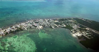 Aerial view of the the Port of Caye Caulker, Belize