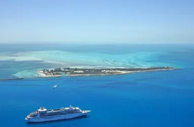 Aerial view of the the Port of Coco Cay, Bahamas