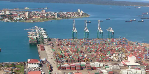 Aerial view of the the Port of Cristóbal, Panama