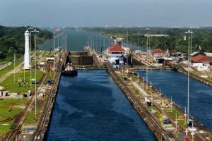 Aerial view of the Gatun Locks, Panama Canal
