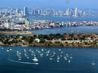 Aerial view of the the Port of Panama City, Panama