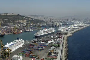 Aerial view of the the Port of Barcelona, Spain