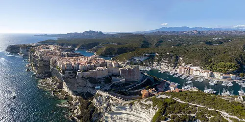 Aerial view of the the Port of Bonifacio, Corsica, France