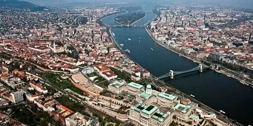 Aerial view of the the Port of Budapest, Hungary
