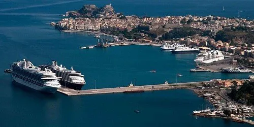Aerial view of the the Port of Corfu, Greece