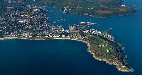 Aerial view of the the Port of Falmouth (Cornwall), England