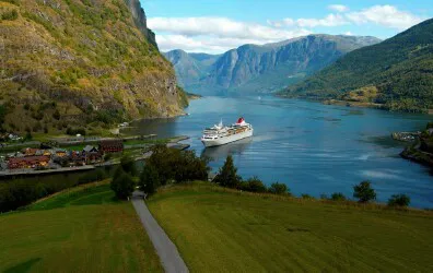 Aerial view of the the Port of Flåm, Norway