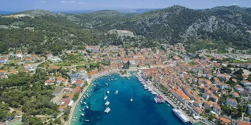 Aerial view of the the Port of Hvar, Croatia