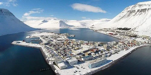 Aerial view of the the Port of Isafjordur, Iceland