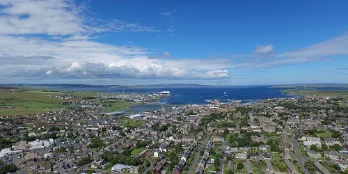 Aerial view of the the Port of Kirkwall, Scotland
