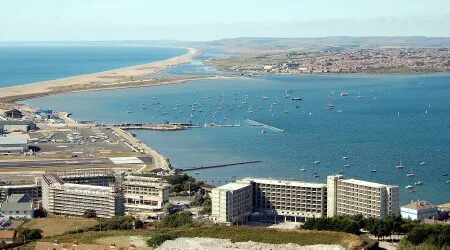 Aerial view of the the Port of Portland, England