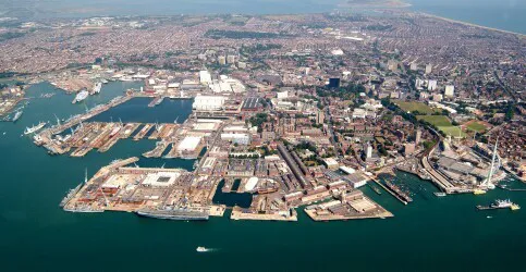 Aerial view of the Port of Portsmouth, England