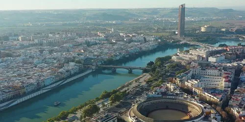 Aerial view of the the Port of Seville, Spain