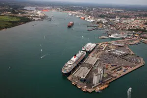 Aerial view of the the Port of Southampton, England