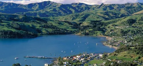 Aerial view of the the Port of Akaroa, New Zealand