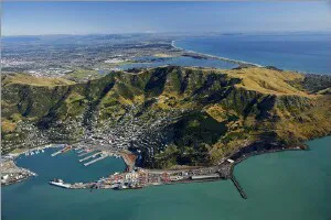 Aerial view of the the Port of Christchurch (Lyttelton), New Zealand
