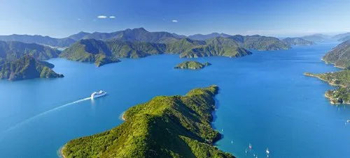 Aerial view of the Marlborough Sounds Maritime Park, New Zealand