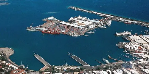 Aerial view of the Port of Papeete (Tahiti), French Polynesia