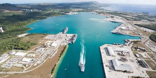 Aerial view of the the Port of Santa Rita, Guam
