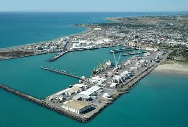 Aerial view of the the Port of Timaru, New Zealand