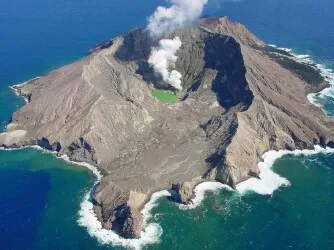 Aerial view of the Port of White Island, New Zealand