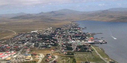 Aerial view of Port Stanley, Falkland Islands