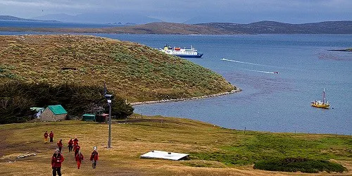 Aerial view of the the Port of West Point, Falkland Islands